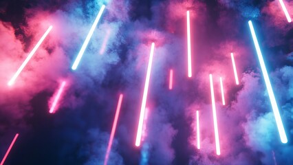 Colorful light beams and smoke create an energetic atmosphere at night