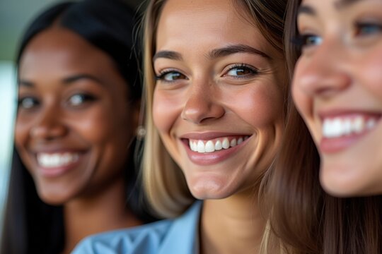 Three Happy Women Smiling Together: Perfect for Teamwork, Friendship, and Diversity Concepts in Marketing and Advertising