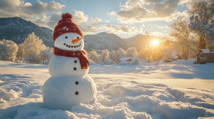 Obraz premium a snowman in a snowy landscape