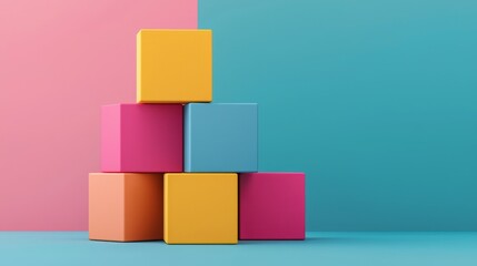 Obraz premium Colorful stacked blocks arranged against a vibrant background, showcasing a playful and modern aesthetic.
