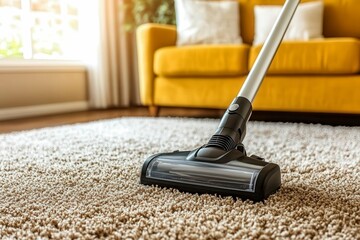 Vacuum Cleaner on Carpet in Cozy Living Room