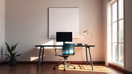 "Modern Home Office Setup Mockup - Black Desk