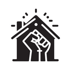 a house with raised fist icon silhouette vector illustration