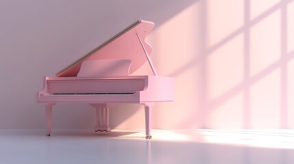 Fototapeta premium Pink Grand Piano in Sunlit Room: 3D Render. AI Generated