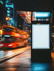 Blank Advertisement at Nighttime Bus Stop
