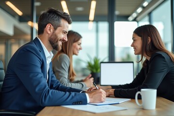 Fototapeta premium Professional Business Meeting in Modern Office Setting: Team Collaboration and Productivity