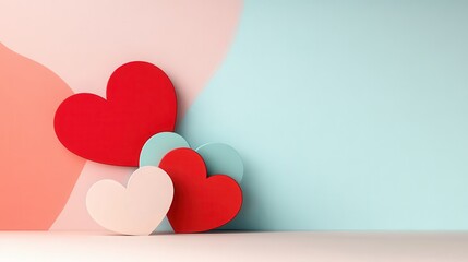 Podium valentine concept. Colorful hearts on a pastel background, symbolizing love and affection.