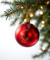 Red Christmas Bauble Isolated on White Background with Full Depth of Field