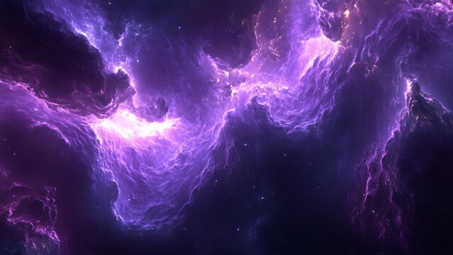 Vibrant cosmic clouds swirl in deep purple hues during a stellar event