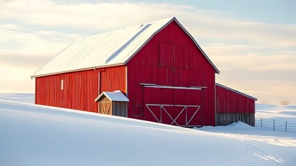"Vibrant Snowy Red Barn
