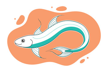 Naklejka premium Eel Fish Line Drawing Vector