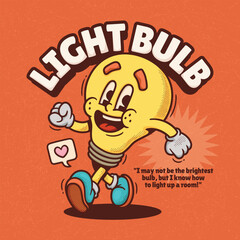 Light Bulb Trendy Retro Cartoon Vector Hand Drawn