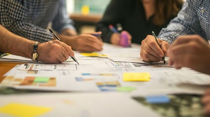 Fototapeta premium Team Brainstorming Session: Hands-On Collaboration at a Modern Office. AI Generated