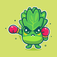 angry lettuce vegetable character mascot playing boxing sport isolated cartoon
