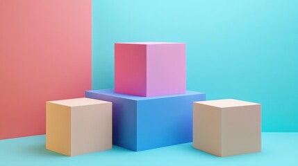 Obraz premium Pastel Cubes Minimalist 3D Render: Abstract Background