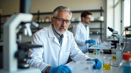 Obraz premium Scientist conducting experiments in a laboratory setting.