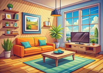 Cozy Apartment Living Room - Cartoon Modern Interior Design