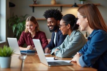 Diverse Team Collaboration in Modern Office Setting: Perfect for Team Building, Diversity, and Inclusion Initiatives