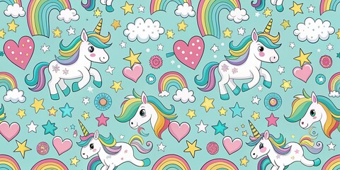 Cute Unicorn Seamless Pattern Magical Baby Background