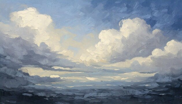 Oil painting of a sky with a thin mist floating in the air