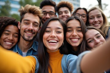 Happy Multiracial Group of Young Adults Taking Selfie Together Outdoors - Perfect for Diversity and Inclusion Campaigns