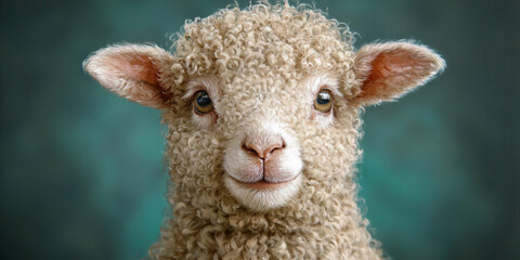  Cute Close-Up of a Fluffy Lamb with Curly Fleece