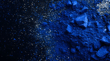 A landscape where lapis lazuli is crushed and scattered on a black background