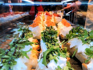 [Spain] Colorful pinchos lined up in the San Miguel market (Madrid)