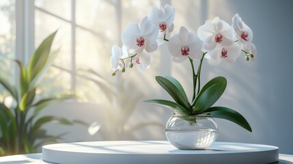 Elegant White Orchid on a Minimalist Display - Perfect for Beauty & Wellness
