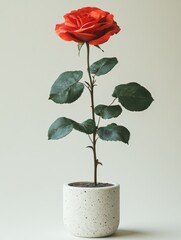 red rose on a white podium