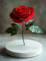 red rose on a white podium