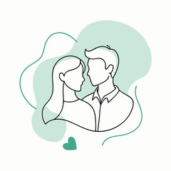 Romantic Couple Silhouette Line Drawing - Icon, Sign, and Symbo