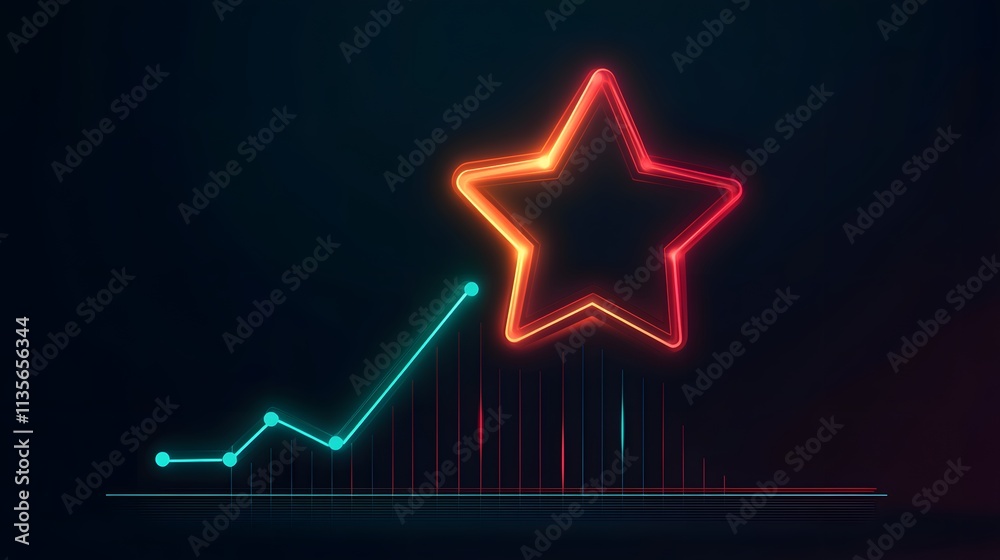 Aufkleber A glowing star icon positioned above a minimalist line graph showing upward progress, in a clean and vibrant style