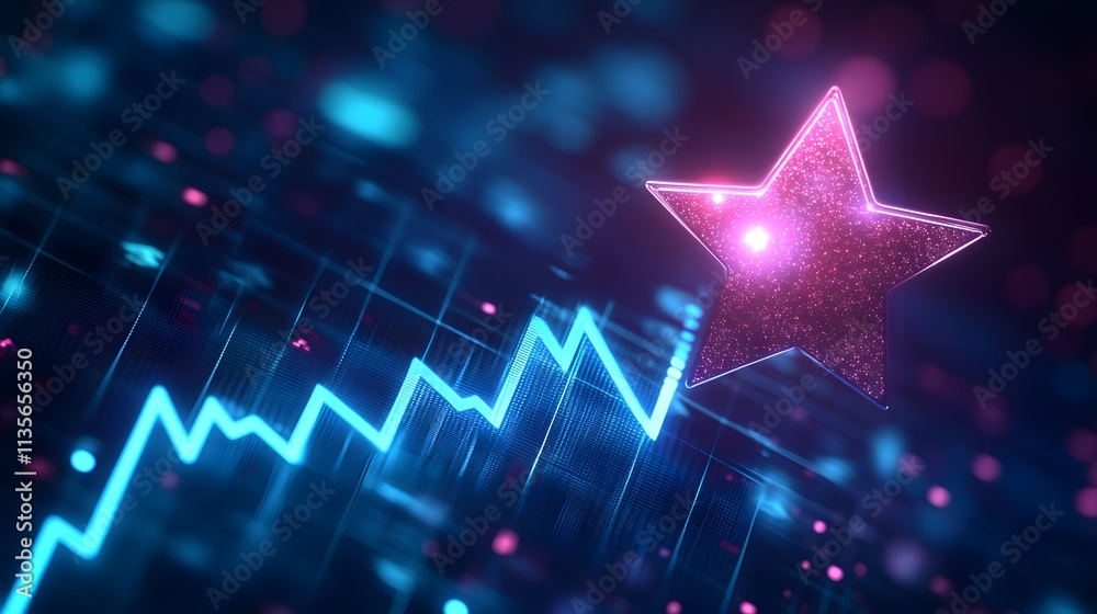Poster A glowing star icon positioned above a minimalist line graph showing upward progress, in a clean and vibrant style