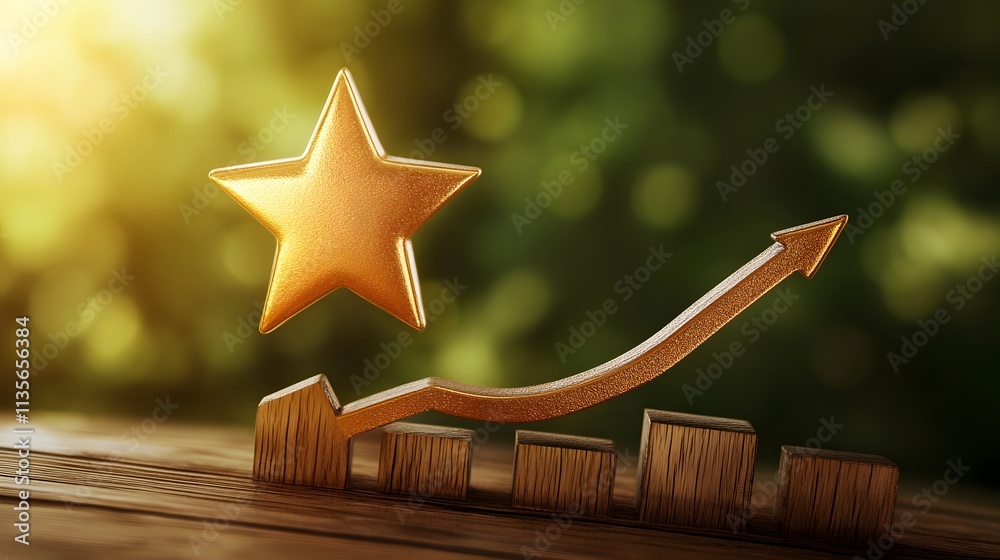 Poster a bright star icon placed above a simple, smooth upward curve graph, symbolizing aspiration and achi