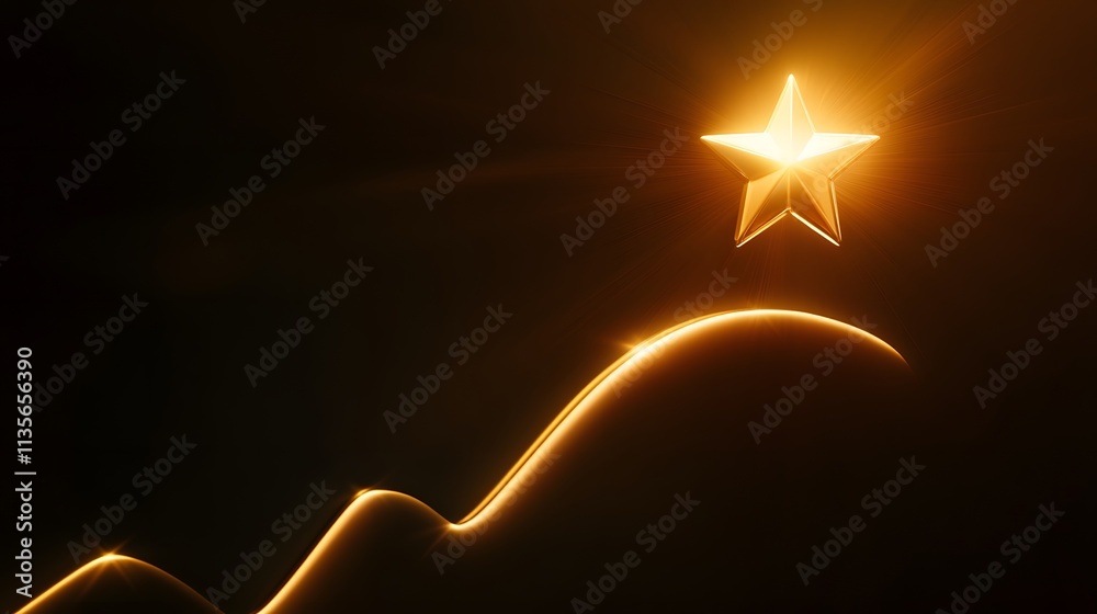 Poster a bright star icon placed above a simple, smooth upward curve graph, symbolizing aspiration and achi