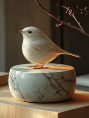 Chic Platform Display: Handcrafted Ceramic Bird Figurine, Miniature Art Sculpture, Elegant Home Decor, Unique Gift Idea