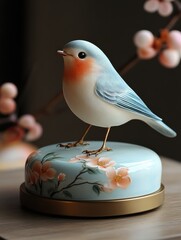 Chic Platform Display: Handcrafted Ceramic Bird Figurine, Miniature Art Sculpture, Elegant Home Decor, Unique Gift Idea