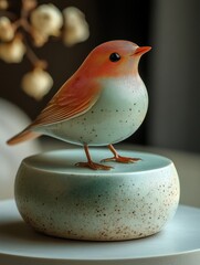 Chic Platform Display: Handcrafted Ceramic Bird Figurine, Miniature Art Sculpture, Elegant Home Decor, Unique Gift Idea
