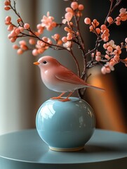 Chic Platform Display: Handcrafted Ceramic Bird Figurine, Miniature Art Sculpture, Elegant Home Decor, Unique Gift Idea