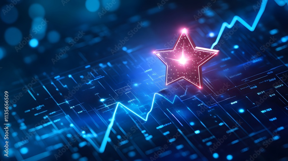 Aufkleber A glowing star icon centered above a clean performance line graph with subtle upward slopes, in a tech-inspired style