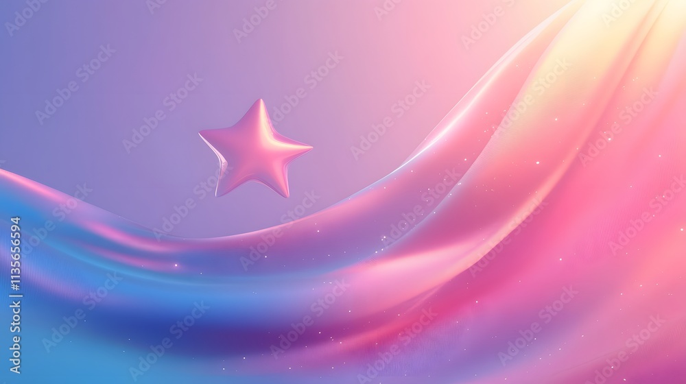 Poster A luminescent star above a smooth upward curve in pastel gradients, representing steady progress and potential