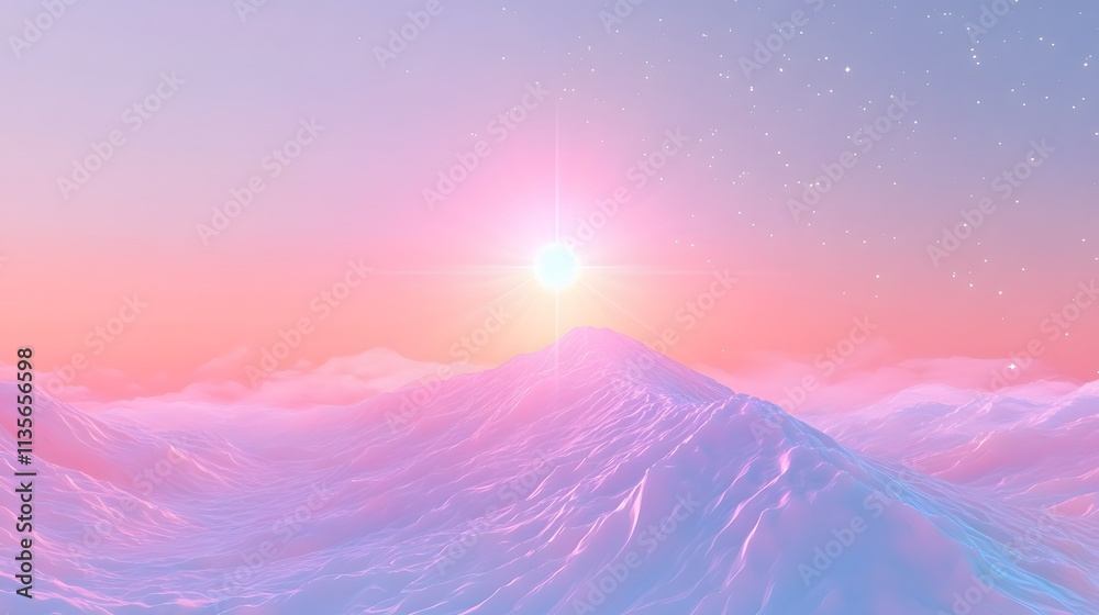 Poster A luminescent star above a smooth upward curve in pastel gradients, representing steady progress and potential