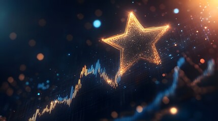 A sleek star-shaped symbol positioned above an upward arrow graph, radiating growth and success in a clean layout