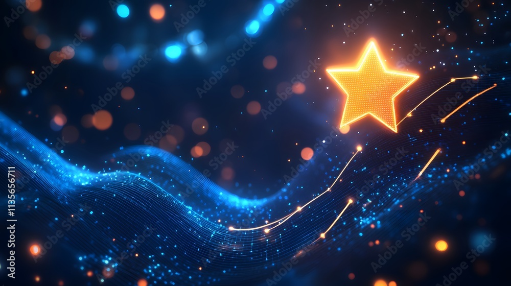 Aufkleber A radiant star icon floating over a dynamic curve graph with glowing points, emphasizing upward growth in a modern aesthetic