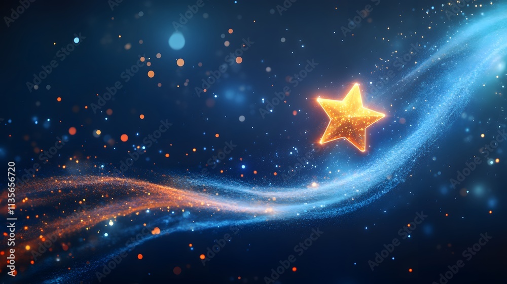 Aufkleber A radiant star icon floating over a dynamic curve graph with glowing points, emphasizing upward growth in a modern aesthetic