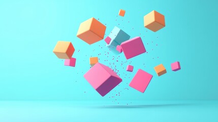 Obraz premium Floating Colorful Cubes: A 3D Render of Dynamic Geometry