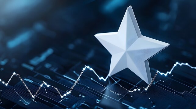 A luminous white star placed above an angular performance chart with sharp upward lines, in a contemporary style