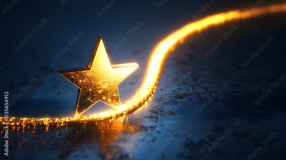 Aufkleber A glowing gradient star aligned perfectly over a curved arrow chart with subtle light reflections, representing progress