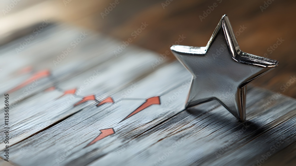 Aufkleber A metallic star hovering over a minimalist arrow chart with clean upward movement and soft shadows
